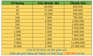 Bảng giá in thẻ nhựa pvc 3 lớp tại Copy Shop