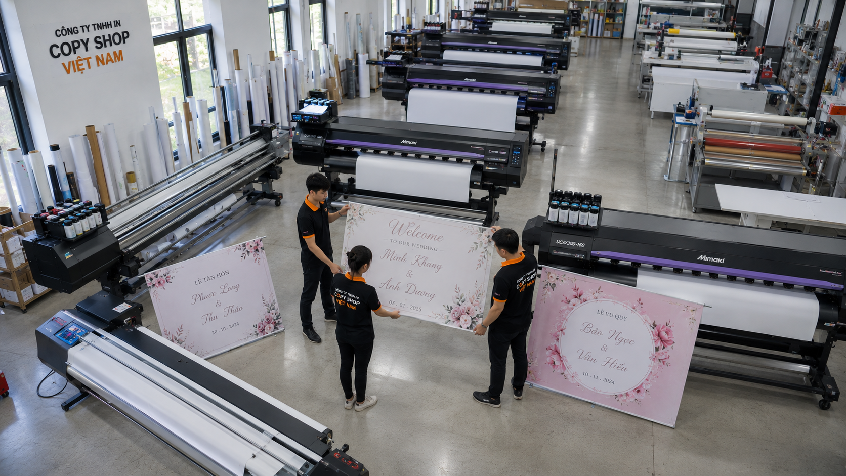 Toàn cảnh xưởng in Copy Shop Việt Nam sản xuất backdrop đám cưới
