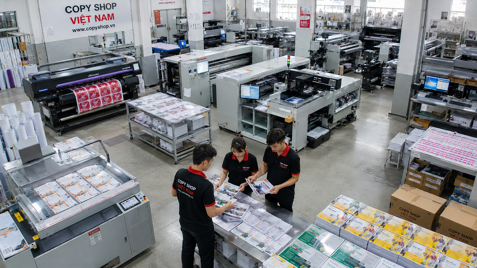 Toàn cảnh xưởng in hiện đại sản xuất tờ rơi A4 quy mô lớn