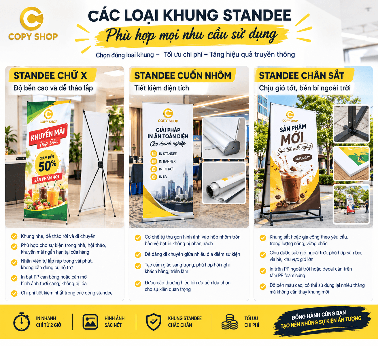 Các loại khung standee in giao nhanh tại Copy Shop