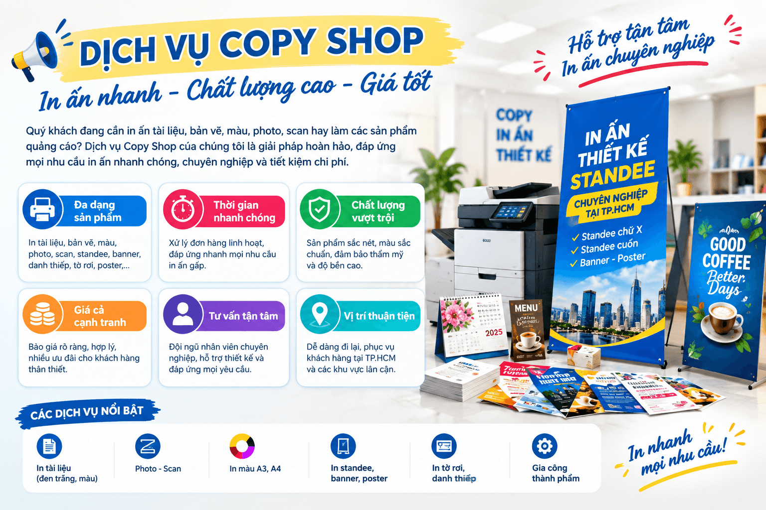 Dịch vụ in standee TPHCM chuyên nghiệp cùng các sản phẩm quảng cáo và in ấn đa dạng