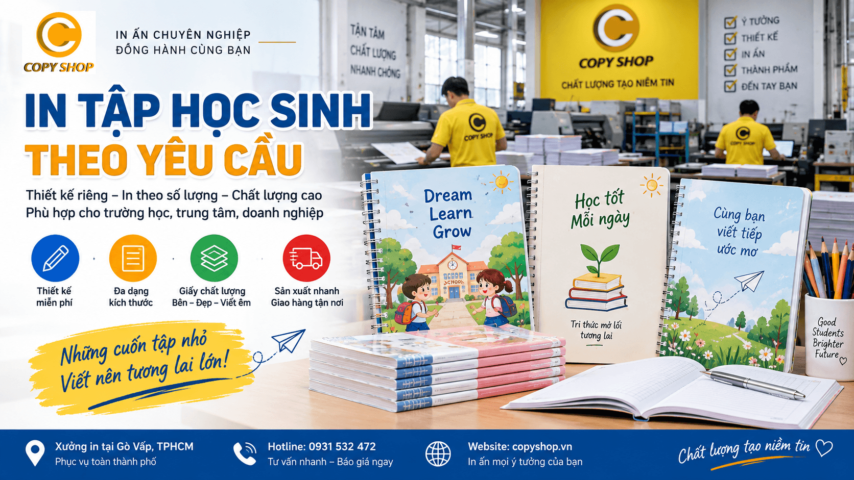Xưởng in tập học sinh theo yêu cầu tại TPHCM của Copy Shop