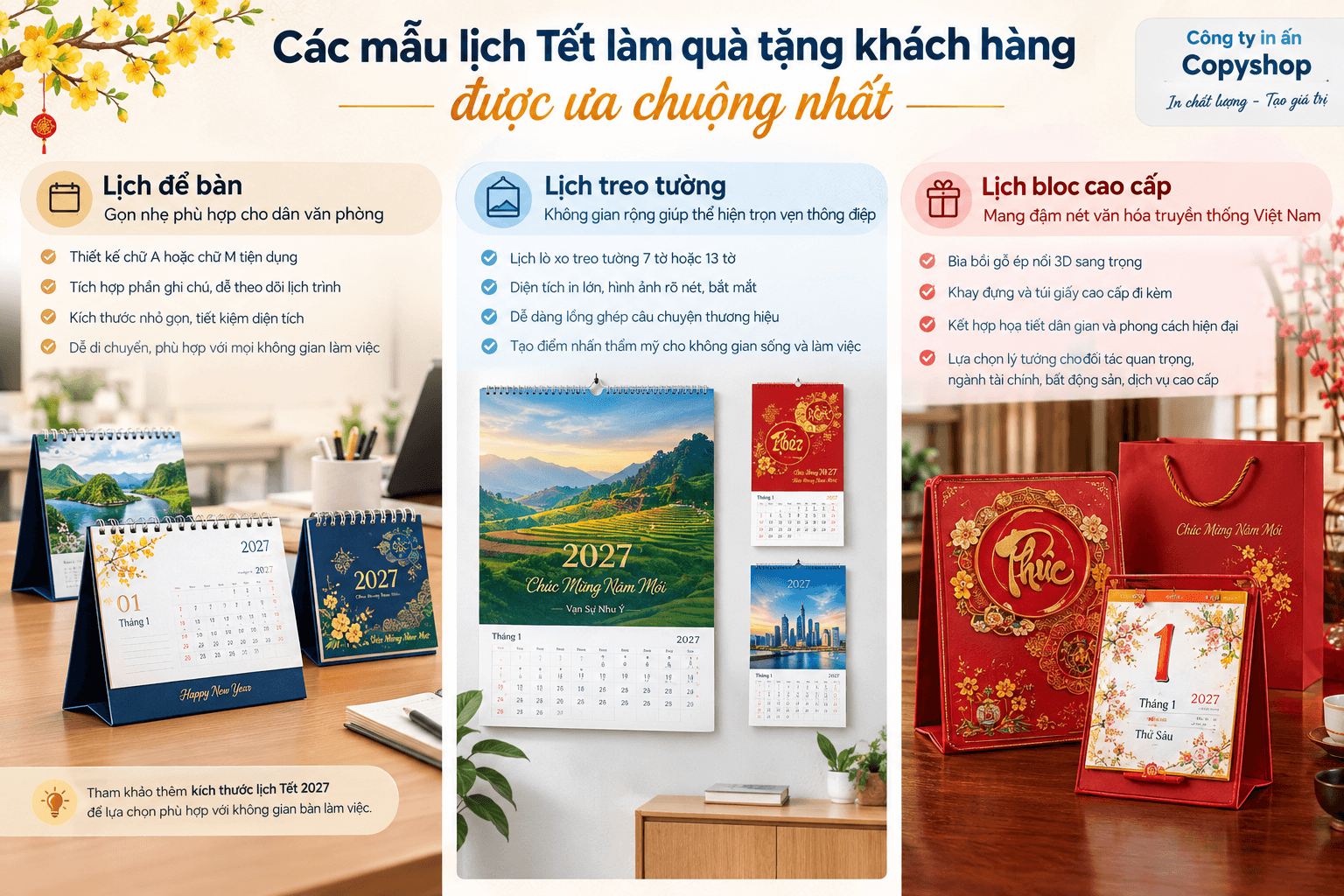 Mẫu lịch Tết 2027 tặng khách hàng đẹp và sang trọng